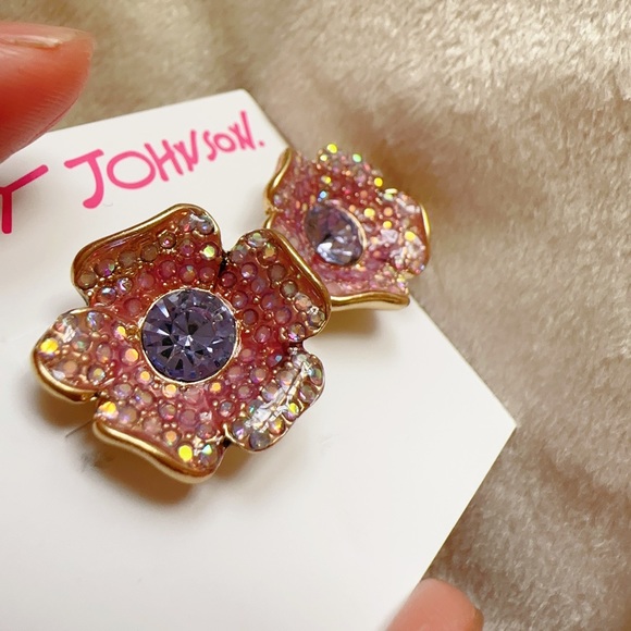 Betsey Johnson Jewelry - Betsey Johnson earrings pink purple diamonds paved flower